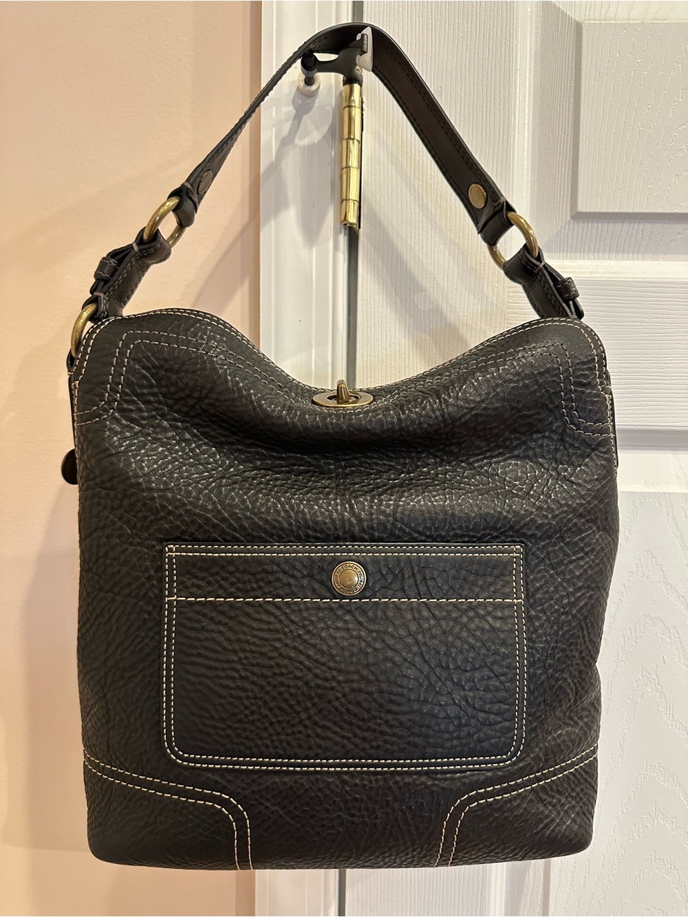 Coach Black Pebbled Leather Shoulder Bag